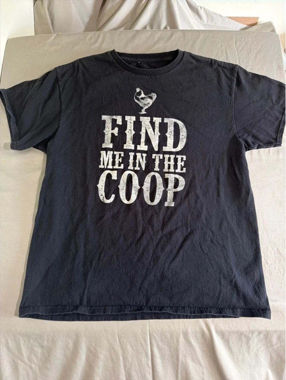 Black Graphic T-Shirt with 'Find Me in the Coop' Print Large